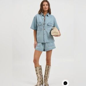 BRONZE SNAKE Delaney Denim Set - Light Wash Denim Drawstring Jean Shorts